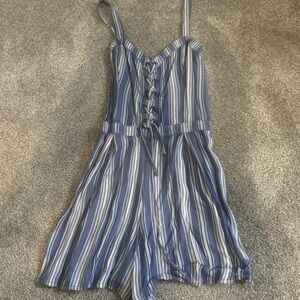 Hollister Blue and White Striped Romper